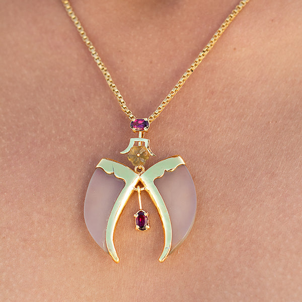 AVANI Gold Faux Tiger Claw Pink Floral Pendant