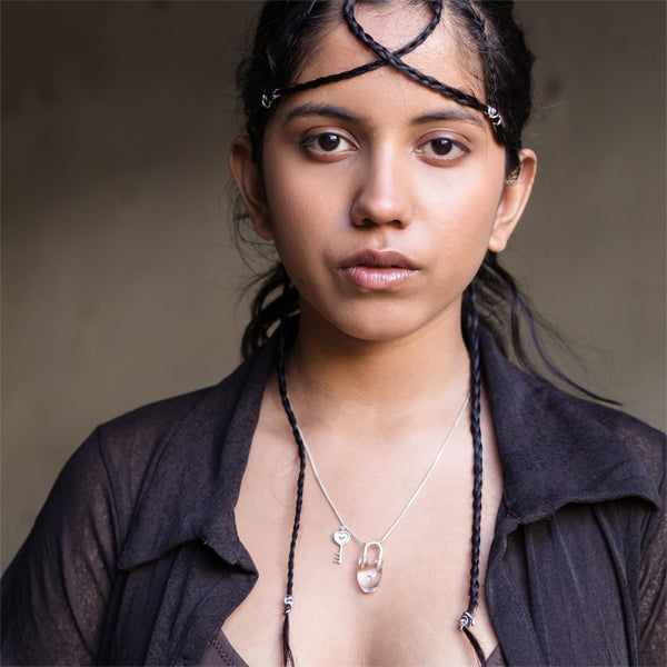 HEART Lock and Key - White Necklace