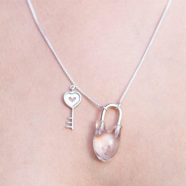 HEART Lock and Key - White Necklace