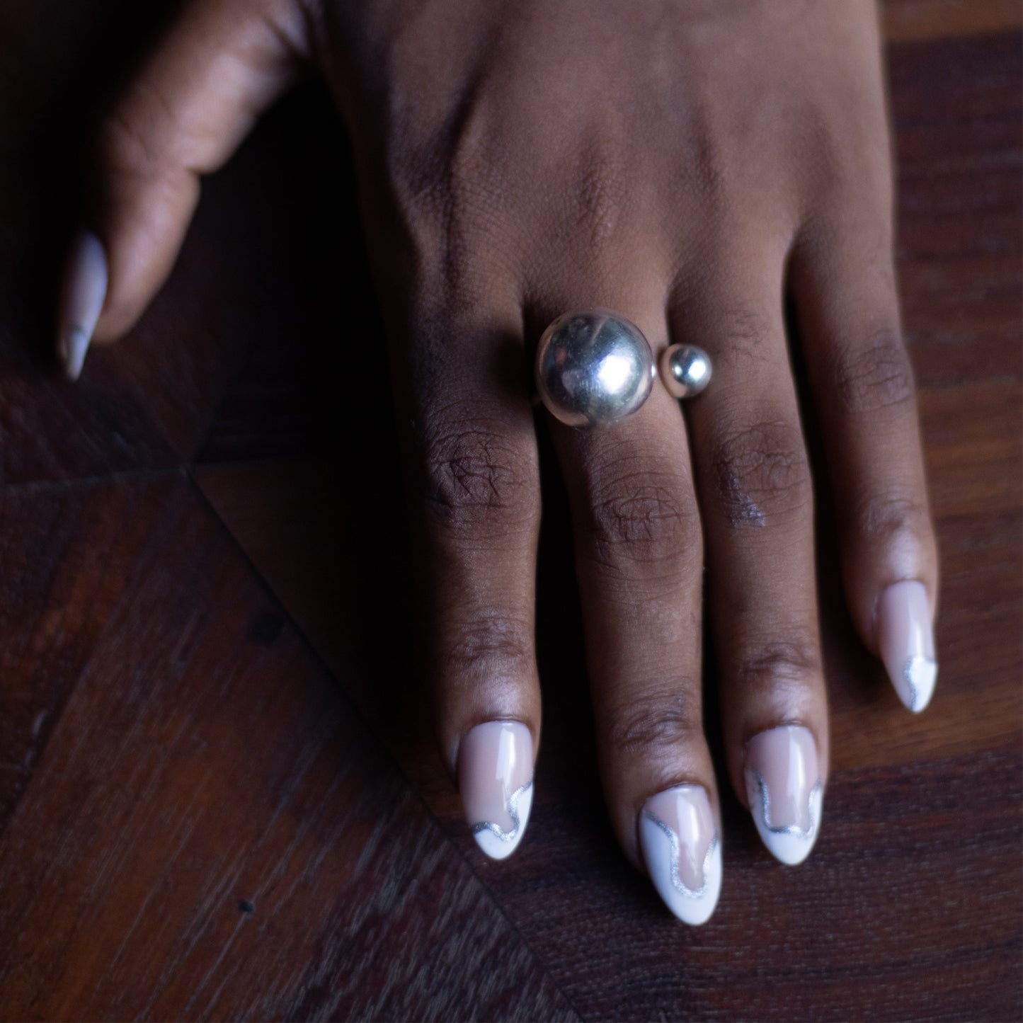 Deco Silver Giant Sphere Ring
