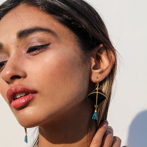 PATANG Blue Chalcedony Tassel Earrings