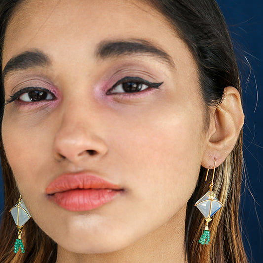 PATANG Moonstone With Green Onyx Tassel Earrings