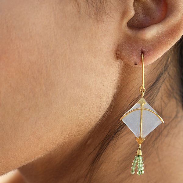PATANG Small Moonstone With Peridot Tassel Earrings