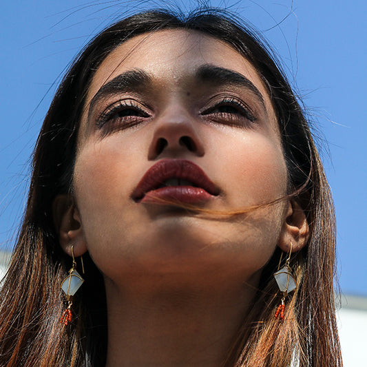 PATANG Moonstone With Carnelian Tassel Earrings