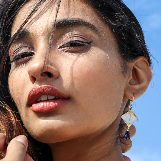 PATANG Small Moonstone WITH Lapiz Lazuli Tassel Earrings