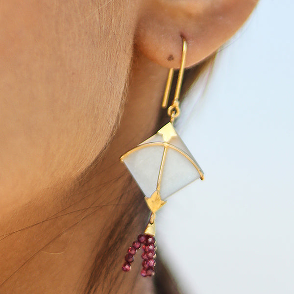 PATANG Small Moonstone With Pink Tourmaline Earrings