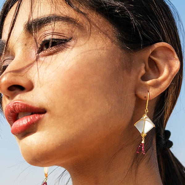 PATANG Small Moonstone With Pink Tourmaline Earrings