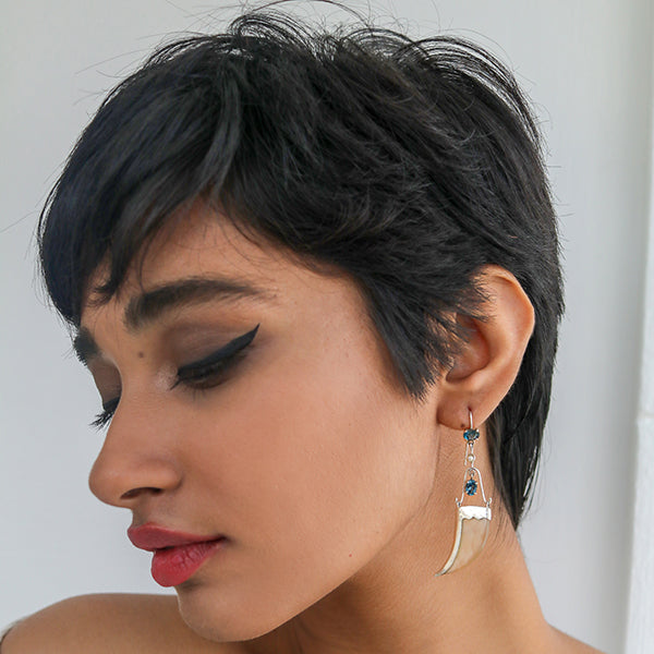 AVANI Silver Faux Tiger Claw Blue Imperial Earrings
