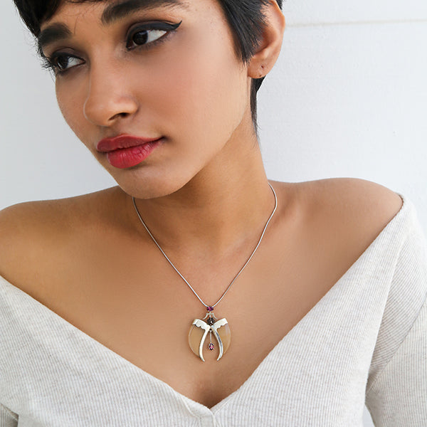 AVANI Silver Faux Tiger Claw Pink Floral Pendant