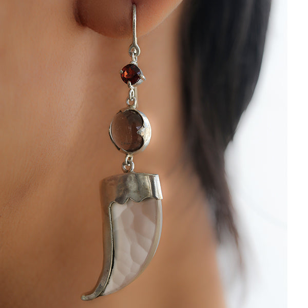 AVANI Silver Faux Tiger Claw Red Lens Earrings