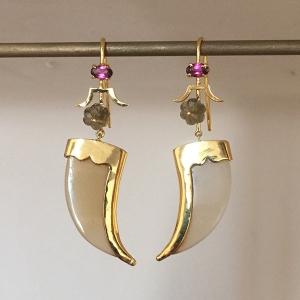 AVANI Gold Faux Tiger Claw Pink Floral Earrings