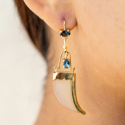 AVANI Gold Faux Tiger Claw Blue Imperial Earrings