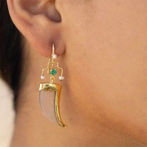 AVANI Gold Faux Tiger Claw Green Royal Earrings