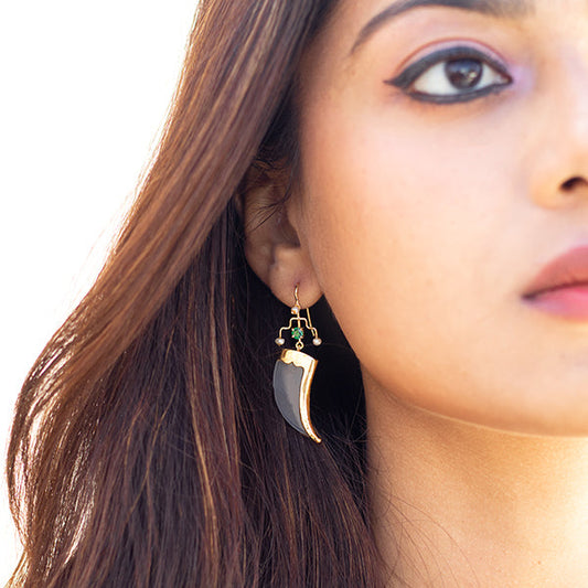 AVANI Gold Faux Tiger Claw Green Royal Earrings