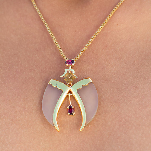 AVANI Gold Faux Tiger Claw Pink Floral Pendant