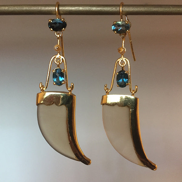 AVANI Gold Faux Tiger Claw Blue Imperial Earrings