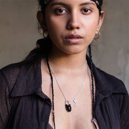 HEART Lock and Key - Black Necklace