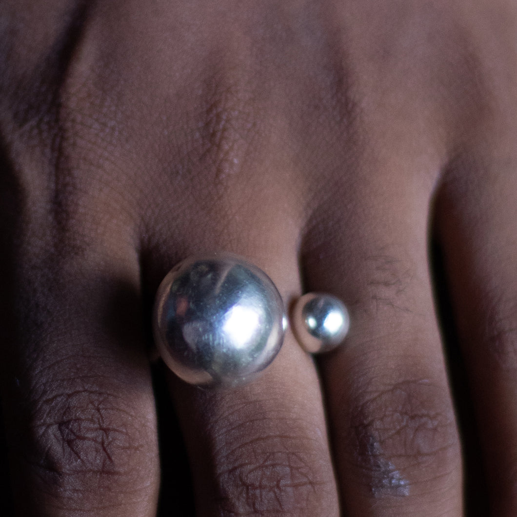Deco Silver Giant Sphere Ring