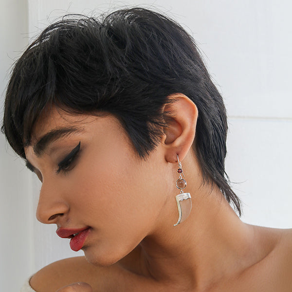 AVANI Silver Faux Tiger Claw Red Lens Earrings