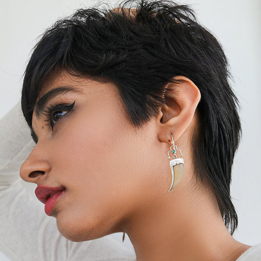 AVANI Silver Faux Tiger Claw Green Royal Earrings