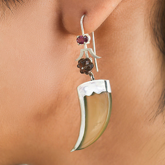 AVANI Silver Faux Tiger Claw Pink Floral Earrings