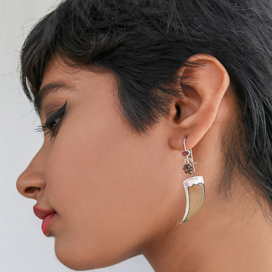 AVANI Silver Faux Tiger Claw Pink Floral Earrings