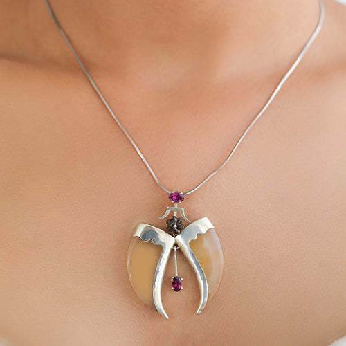 AVANI Silver Faux Tiger Claw Pink Floral Pendant